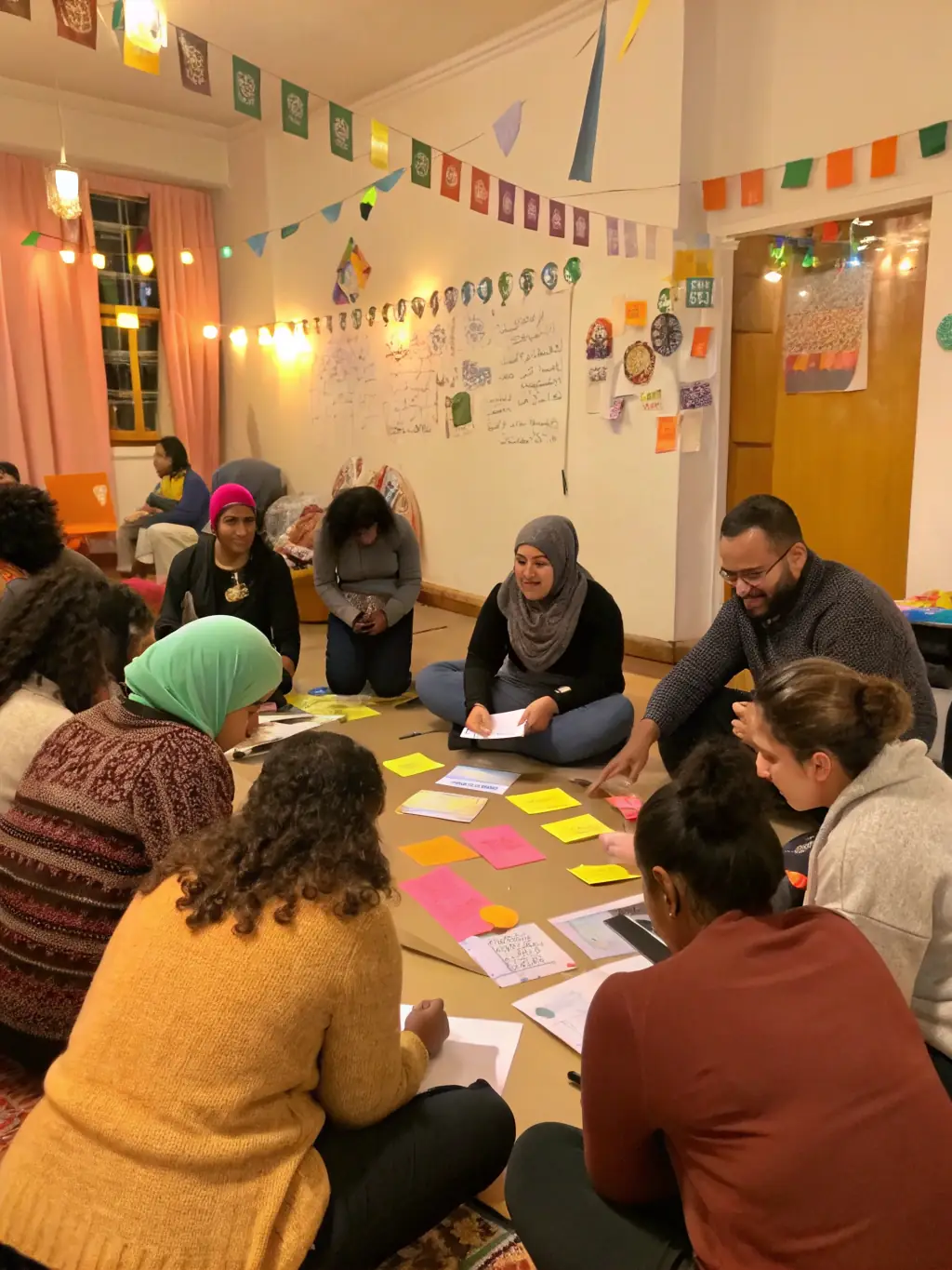 A vibrant image of a community workshop where participants are learning traditional lighthouse maintenance techniques from skilled artisans.